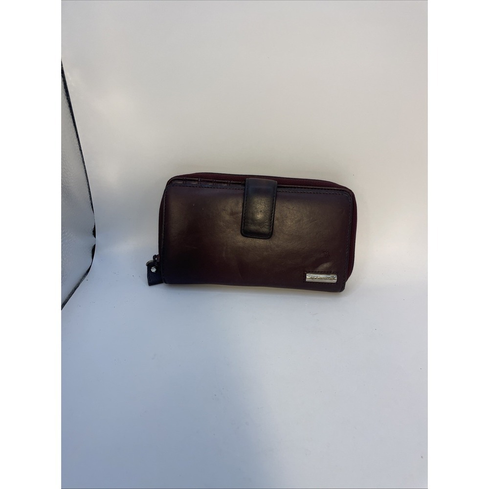 Liz Claiborne Women Vintage Brown PVC Leather Checkbook Credit Card Slim Wallet
